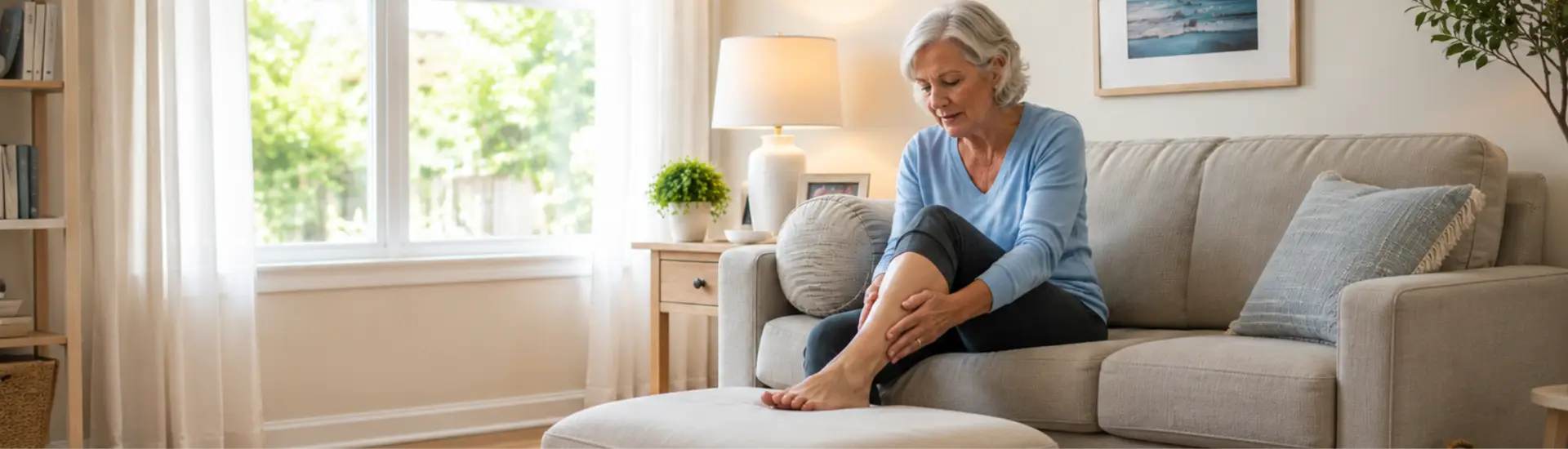 diabetic patient checking legs for circulation problems and PAD symptoms in Bakersfield