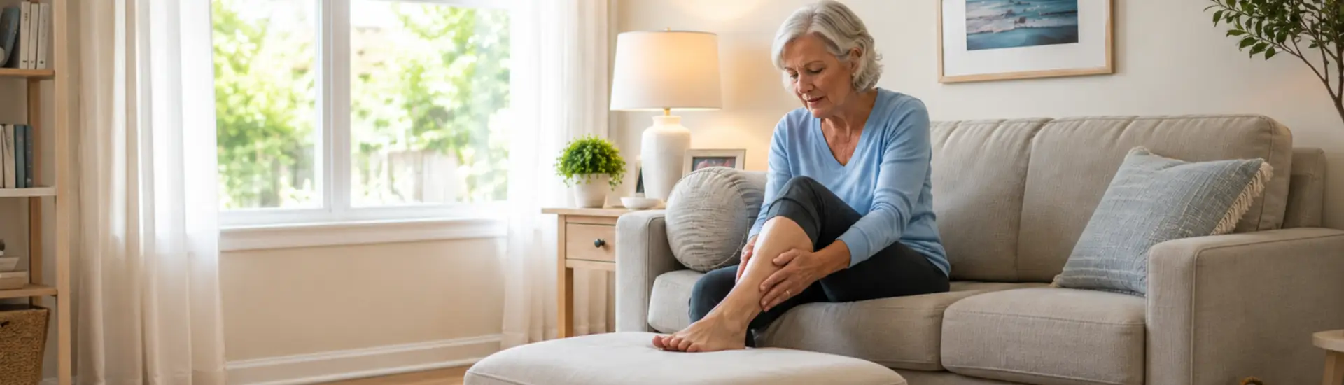 diabetic patient checking legs for circulation problems and PAD symptoms in Bakersfield