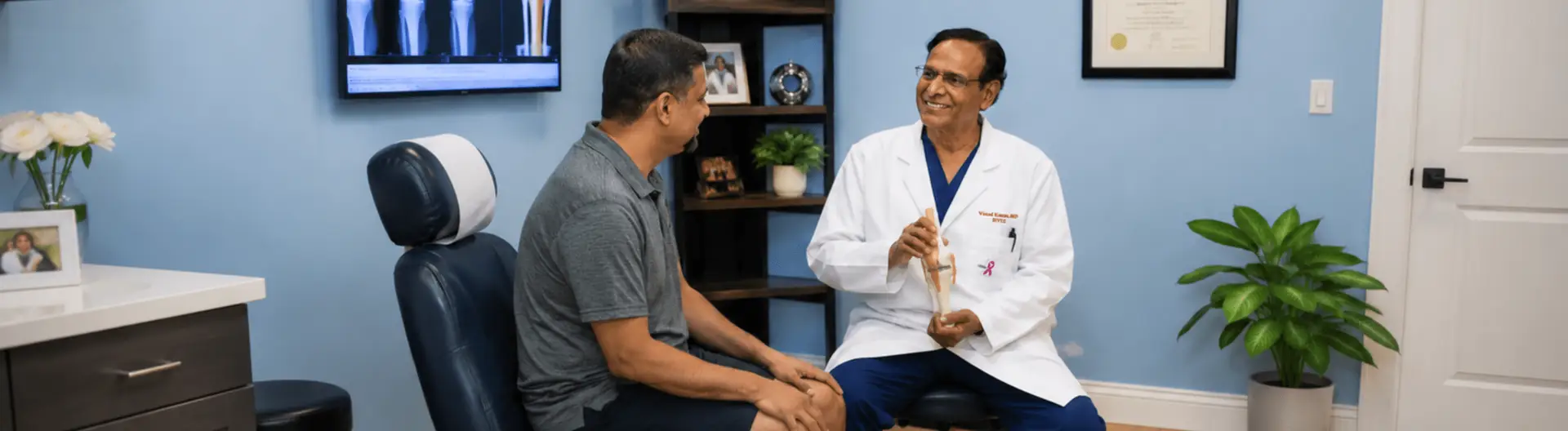 Dr. Vinod Kumar discussing genicular artery embolization knee pain treatment in Bakersfield