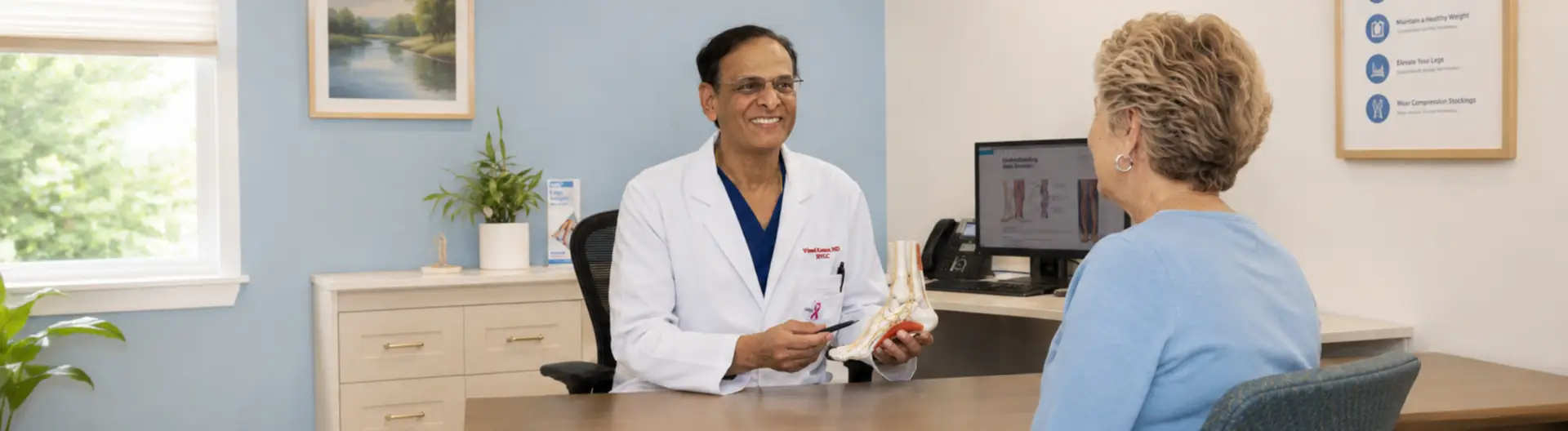vascular specialist Dr. Vinod Kumar consulting diabetic patient at Heart Vascular and Leg Center Bakersfield