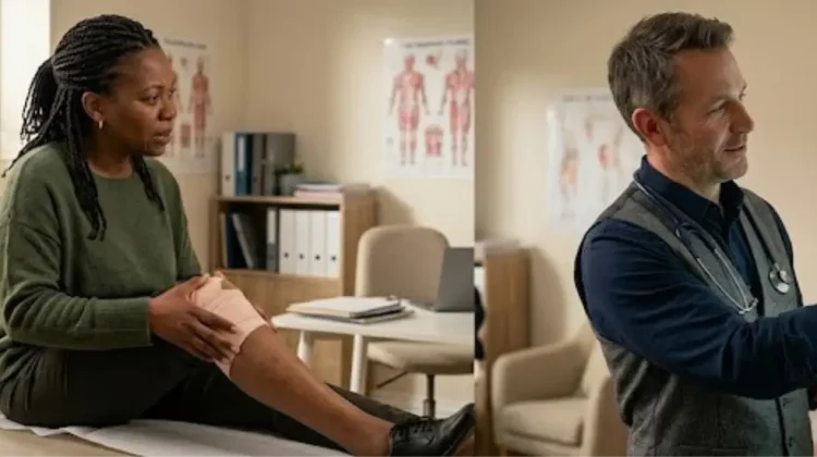 patient with chronic knee pain consulting vascular specialist in Bakersfield